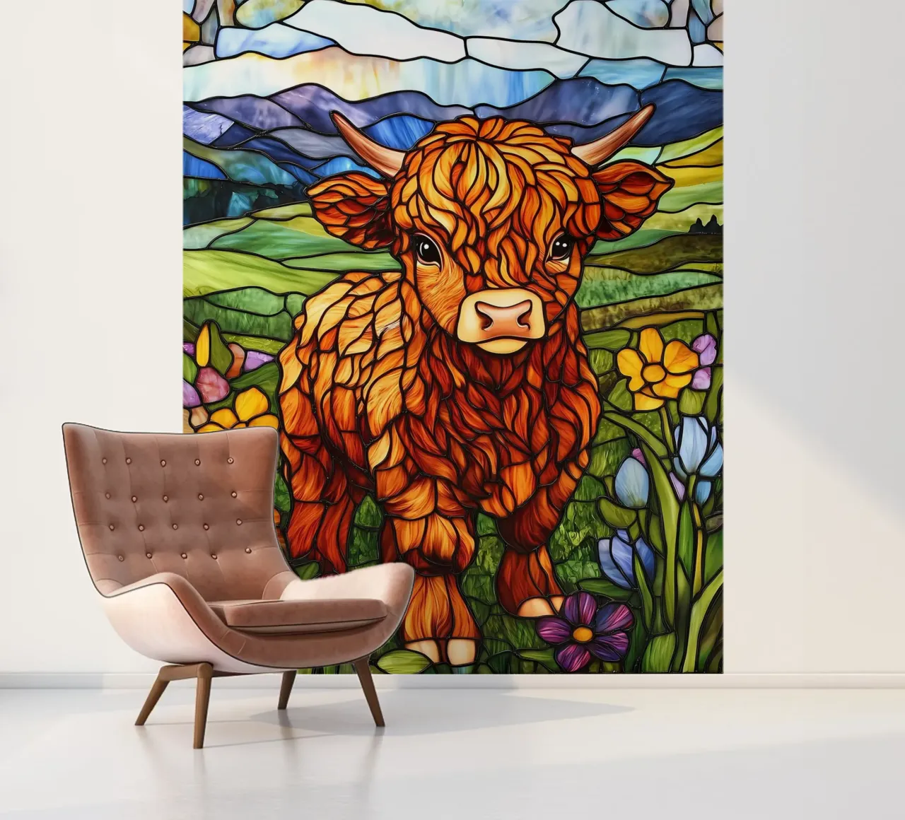 Stained Glass Highland Cow photo wallpaper by Ginnery