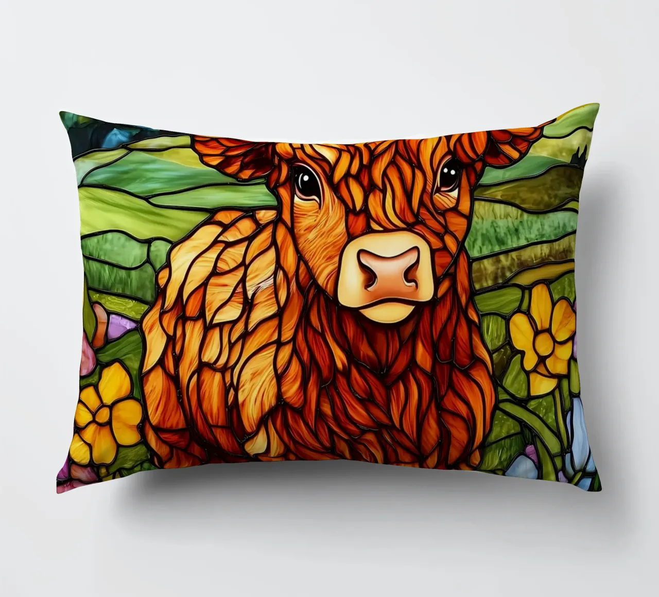Mucca Highland in vetro colorato cuscino da Ginnery