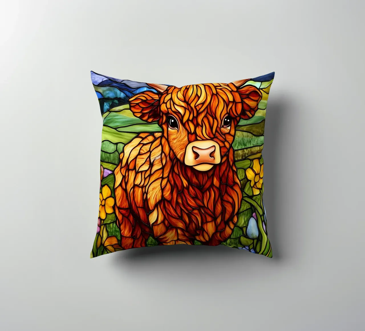 Mucca Highland in vetro colorato cuscino da Ginnery