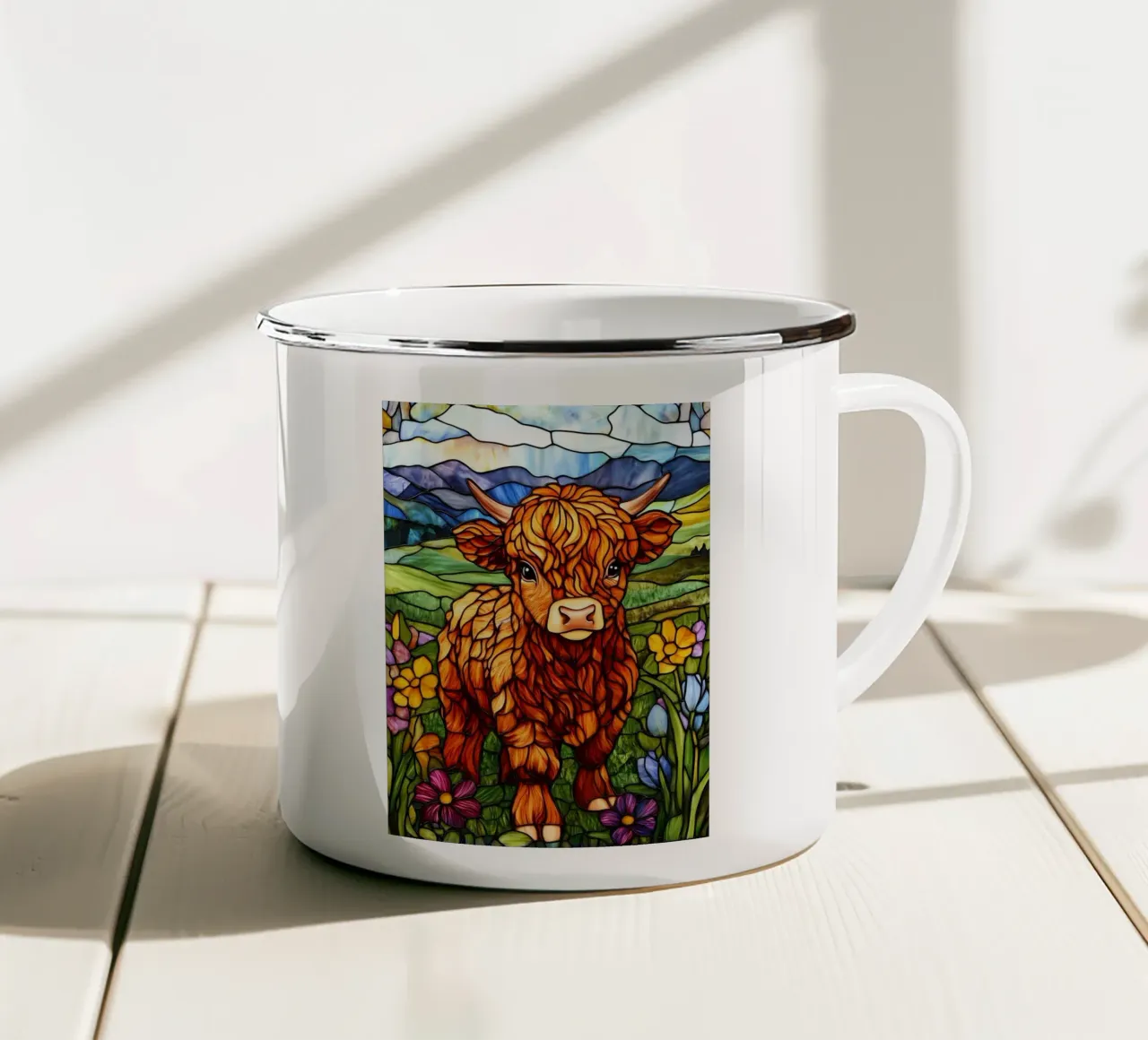 Mucca Highland in vetro colorato tazza in smalto da Ginnery