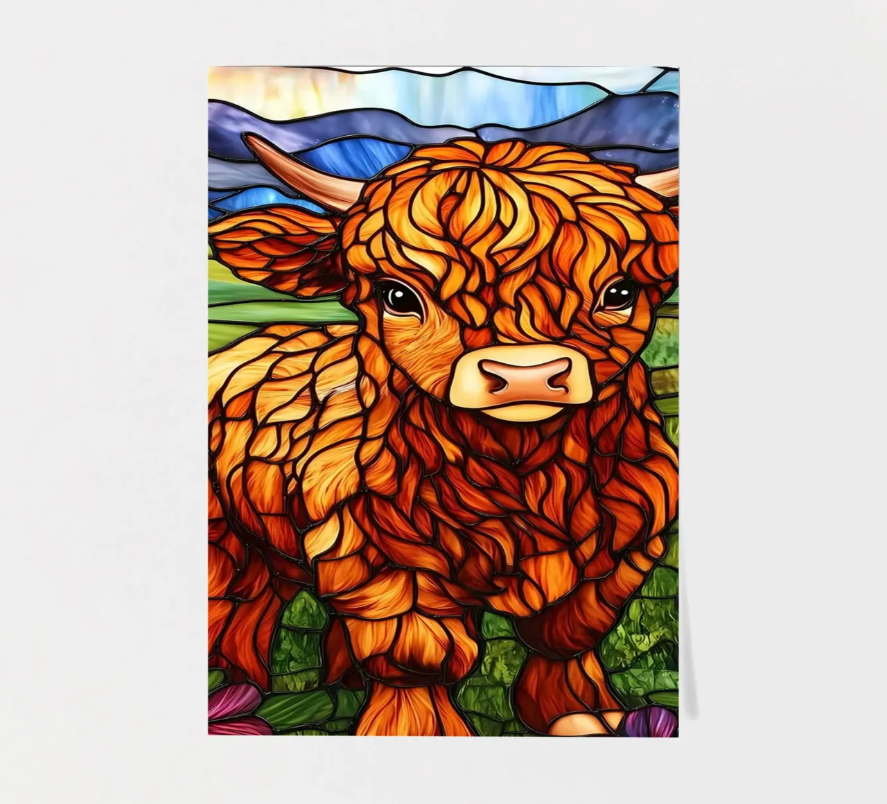 Buntglas Hochlandkuh Stickerbogen von Ginnery