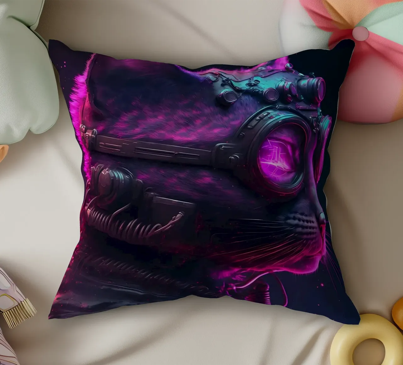 Gatto umano cyberpunk cuscino da Mikesell