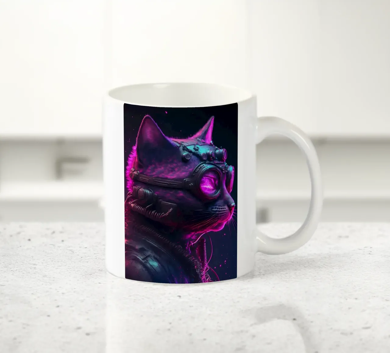 Gatto umano cyberpunk tazza in ceramica da Mikesell