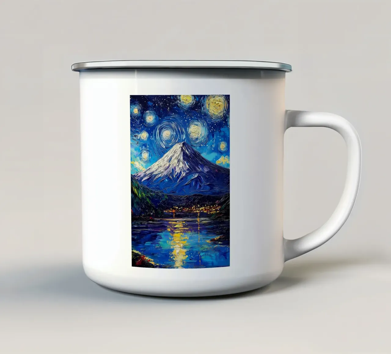 Notte stellata sul monte Fuji tazza in smalto da Ginnery