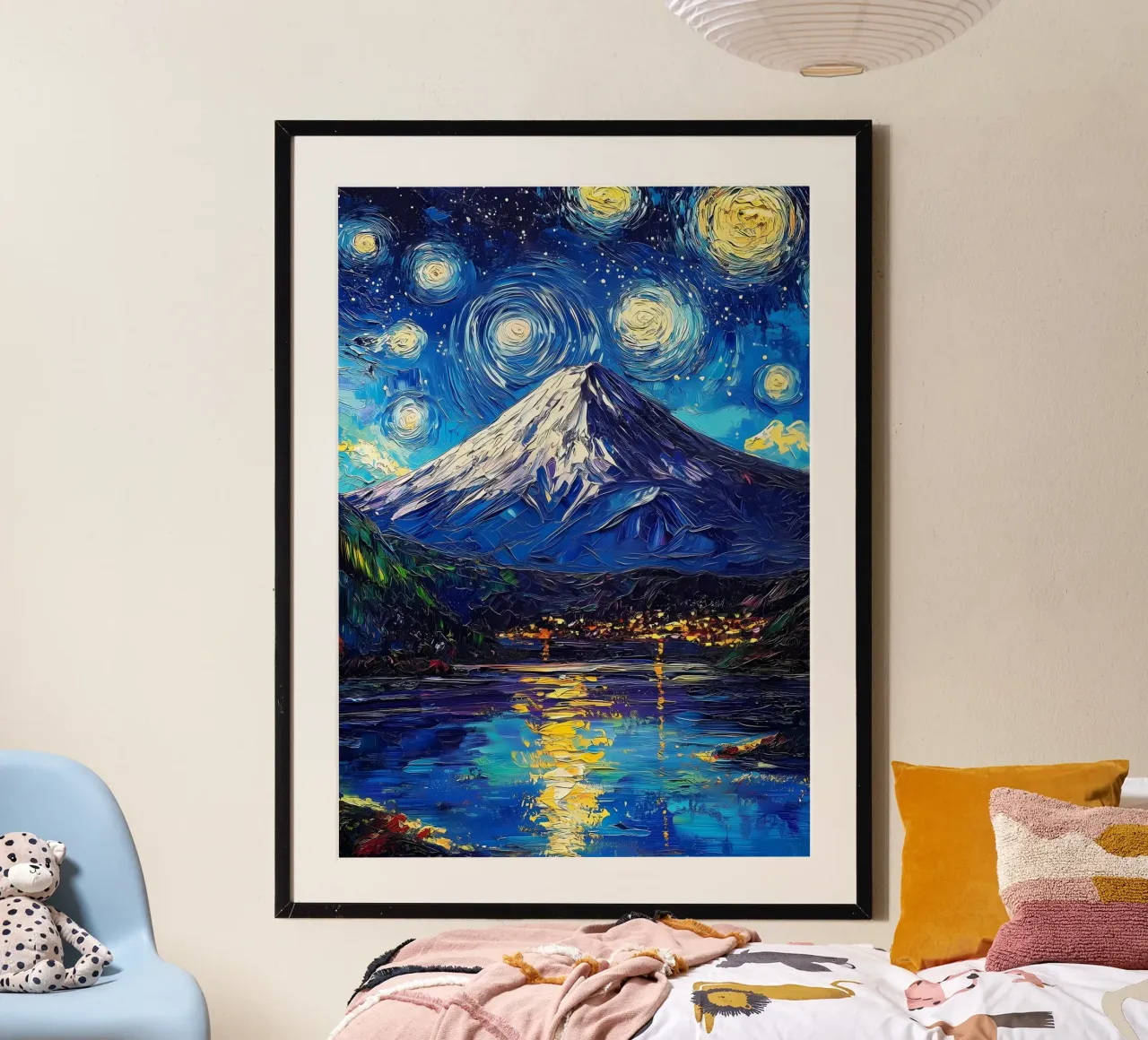 Notte stellata sul monte Fuji poster con telaio in alluminio da Ginnery