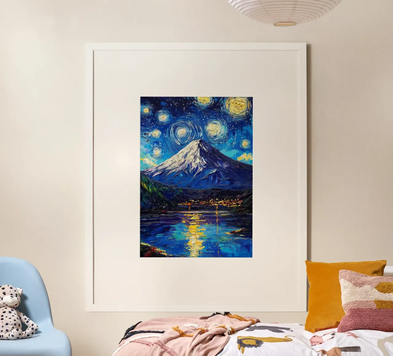 Notte stellata sul monte Fuji poster con telaio in alluminio da Ginnery