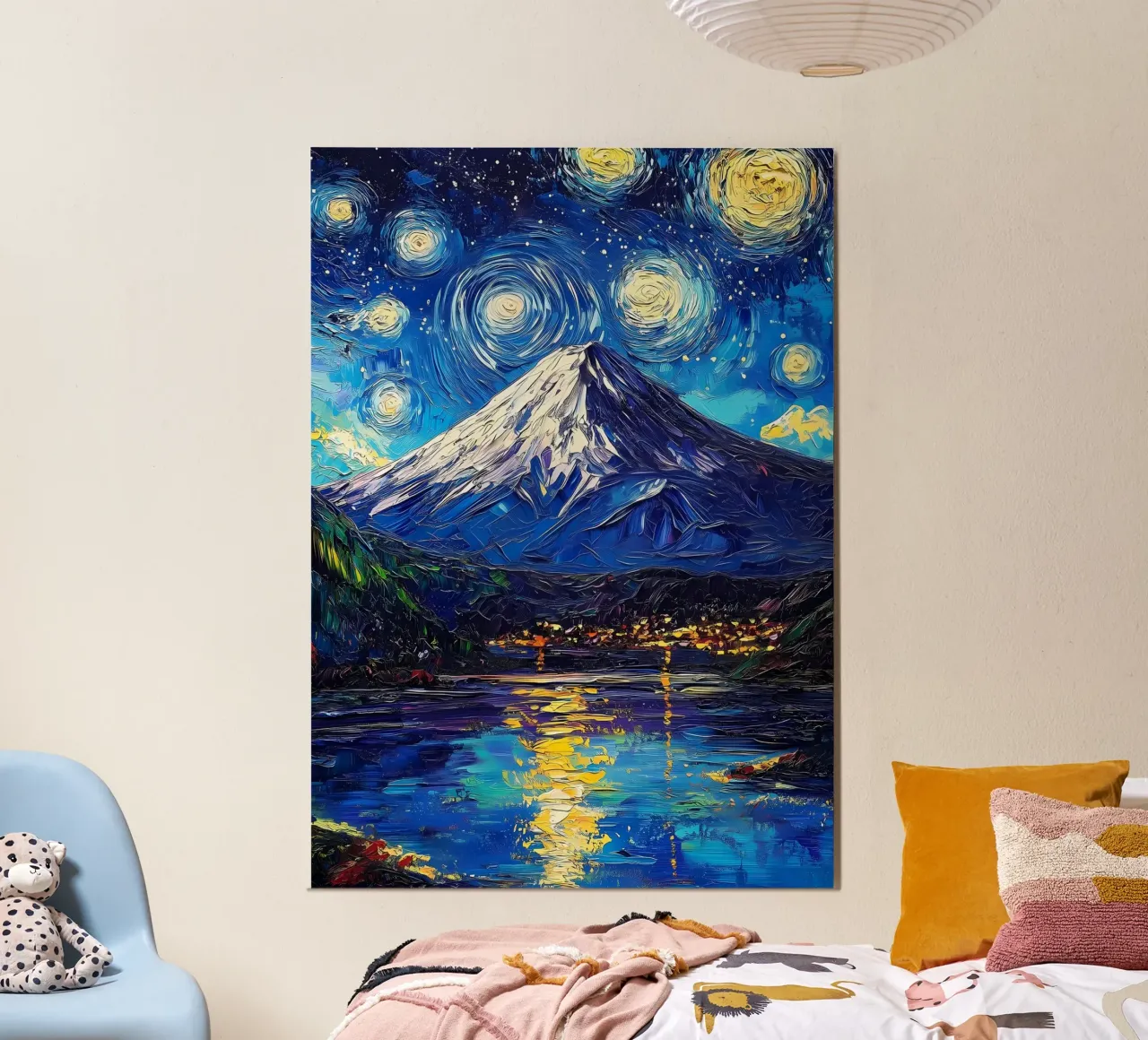 Notte stellata sul monte Fuji poster con telaio in alluminio da Ginnery