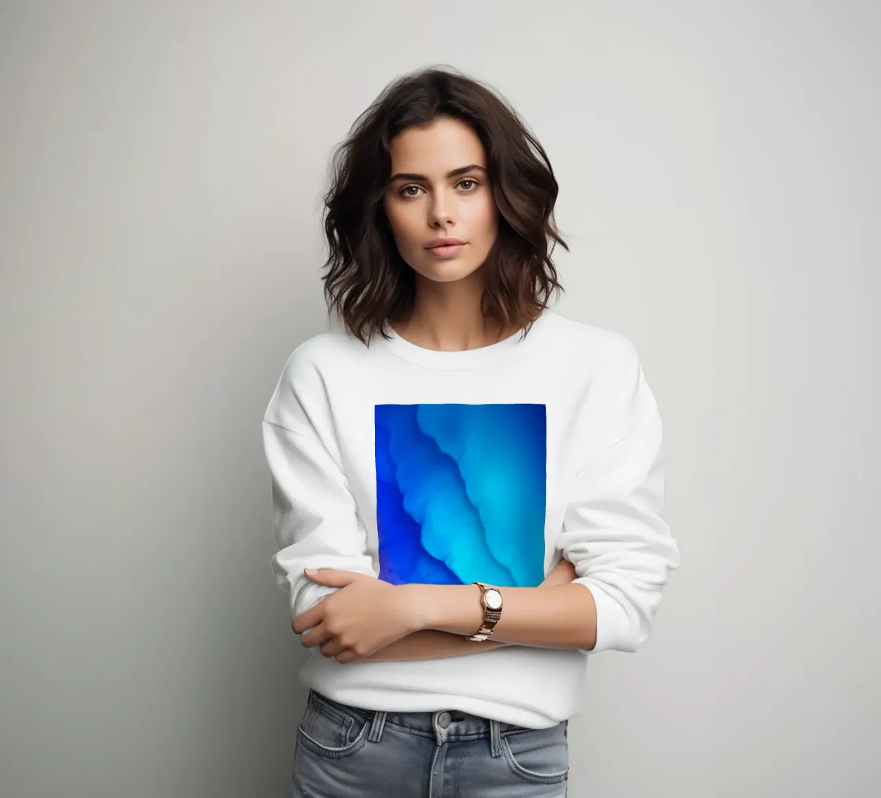 Vibrant blue abstract design for featuring smooth swirls sweatshirt by DesignDoodle