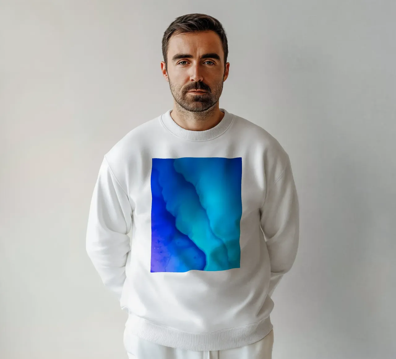 Vibrant blue abstract design for featuring smooth swirls sweatshirt by DesignDoodle