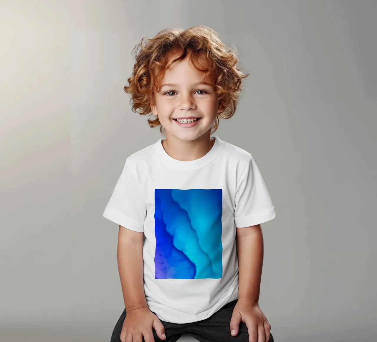 Vibrant blue abstract design for featuring smooth swirls kids t-shirt by DesignDoodle