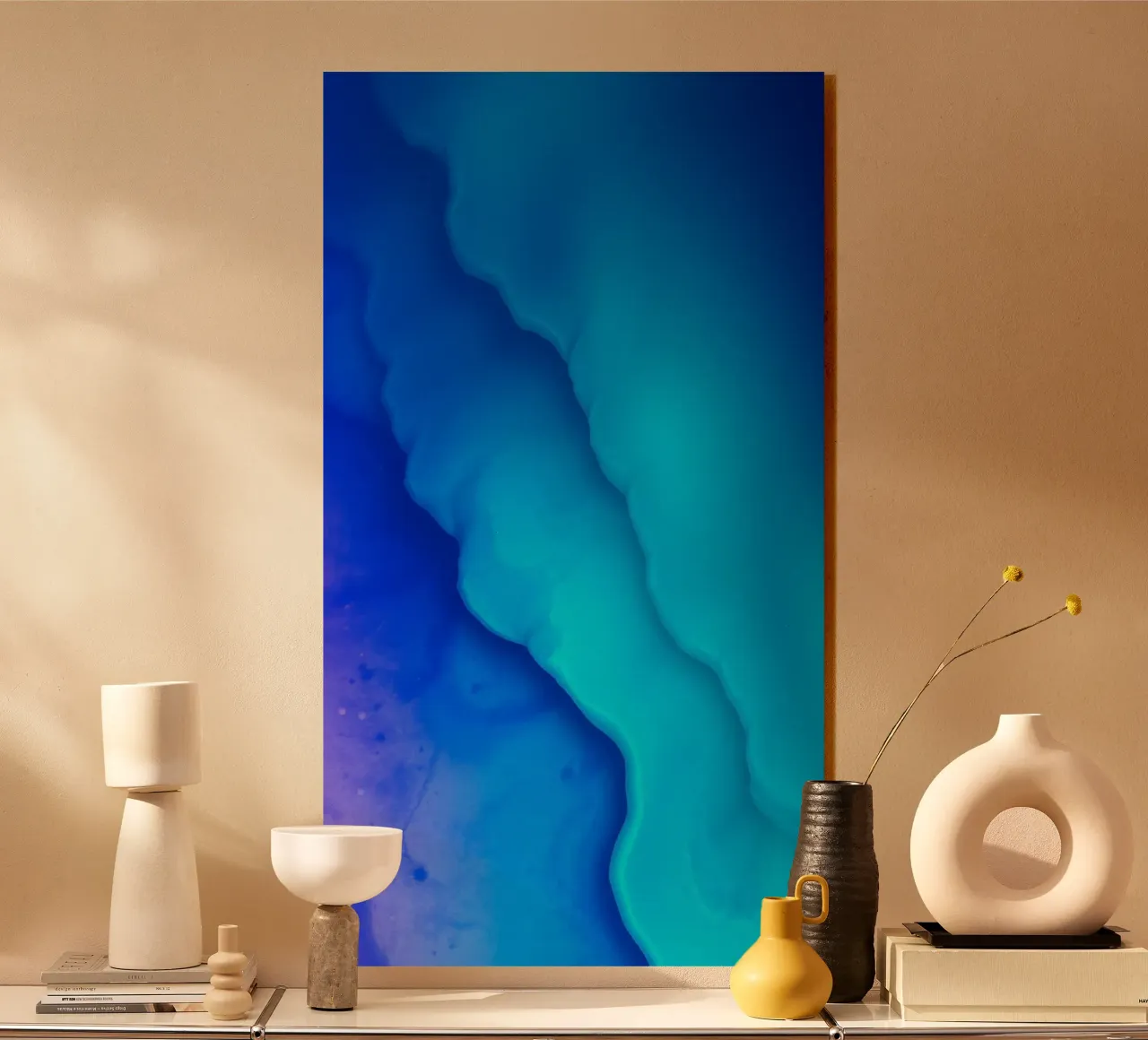 Vibrant blue abstract design for featuring smooth swirls acrylic glass by DesignDoodle