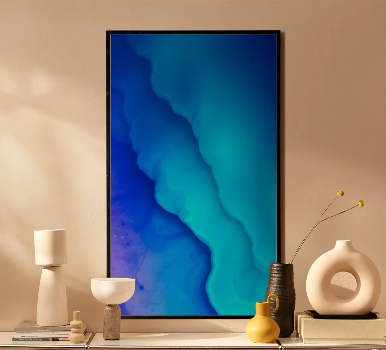 Levendig blauw abstract ontwerp met gladde wervelingen hahnemühle van DesignDoodle