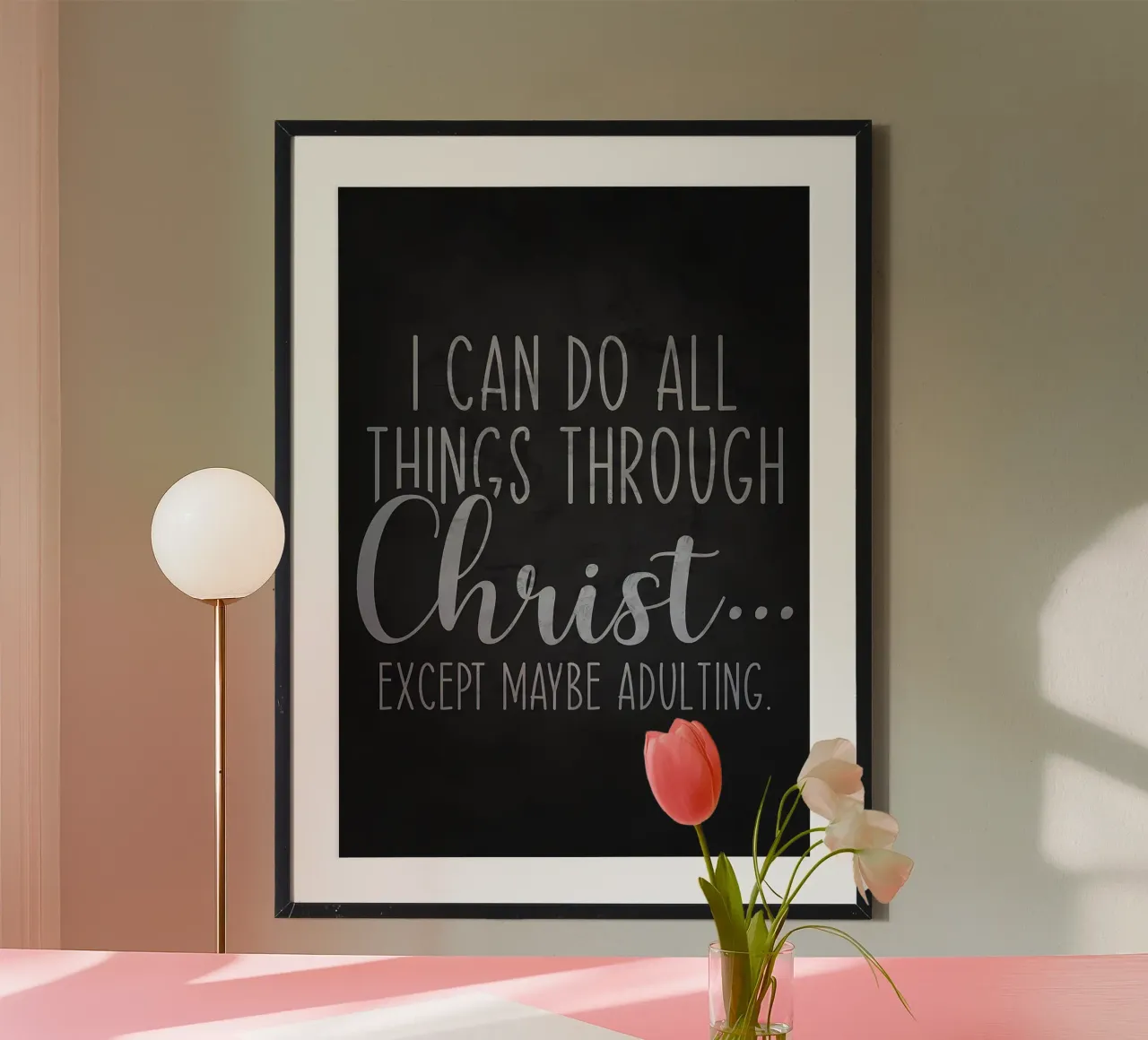 Christus vs. Erwachsenwerden Poster mit Kunststoffrahmen von Delaplane