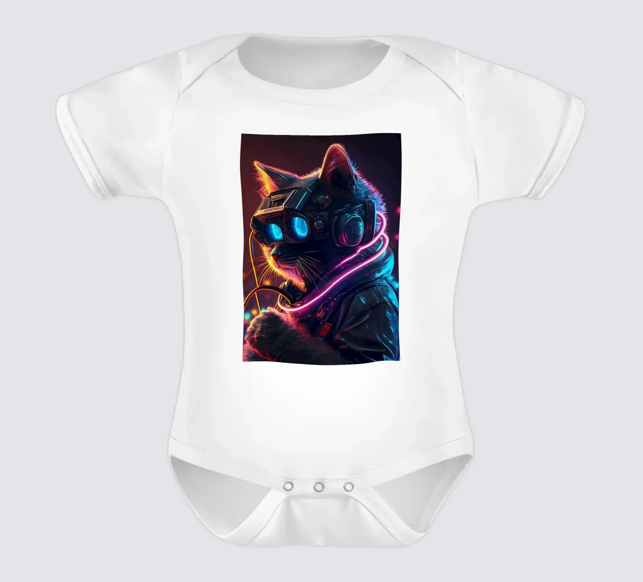 Cyberpunk Human Cat short-sleeve baby romper by Mikesell