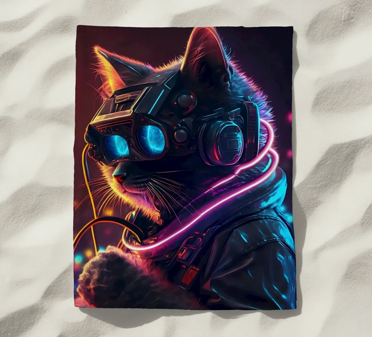 Gatto umano cyberpunk telo mare da Mikesell