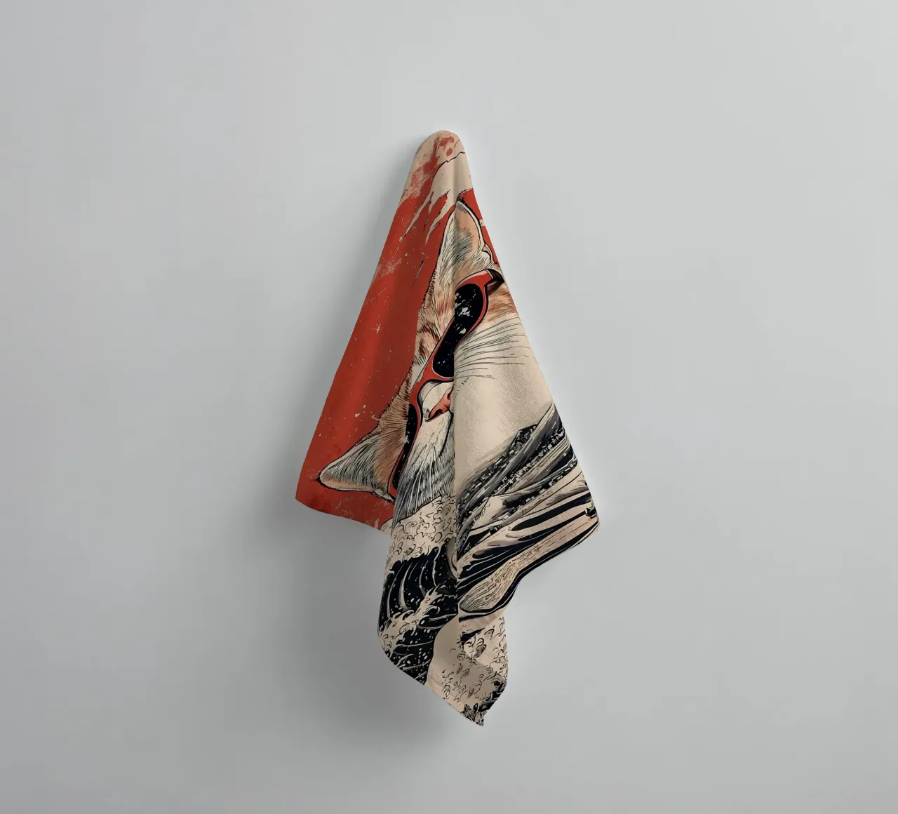 Gatto freddo alla Grande Onda asciugamano da bagno da Ginnery