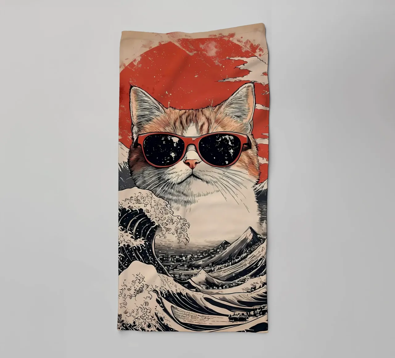 Gatto freddo alla Grande Onda asciugamano da bagno da Ginnery