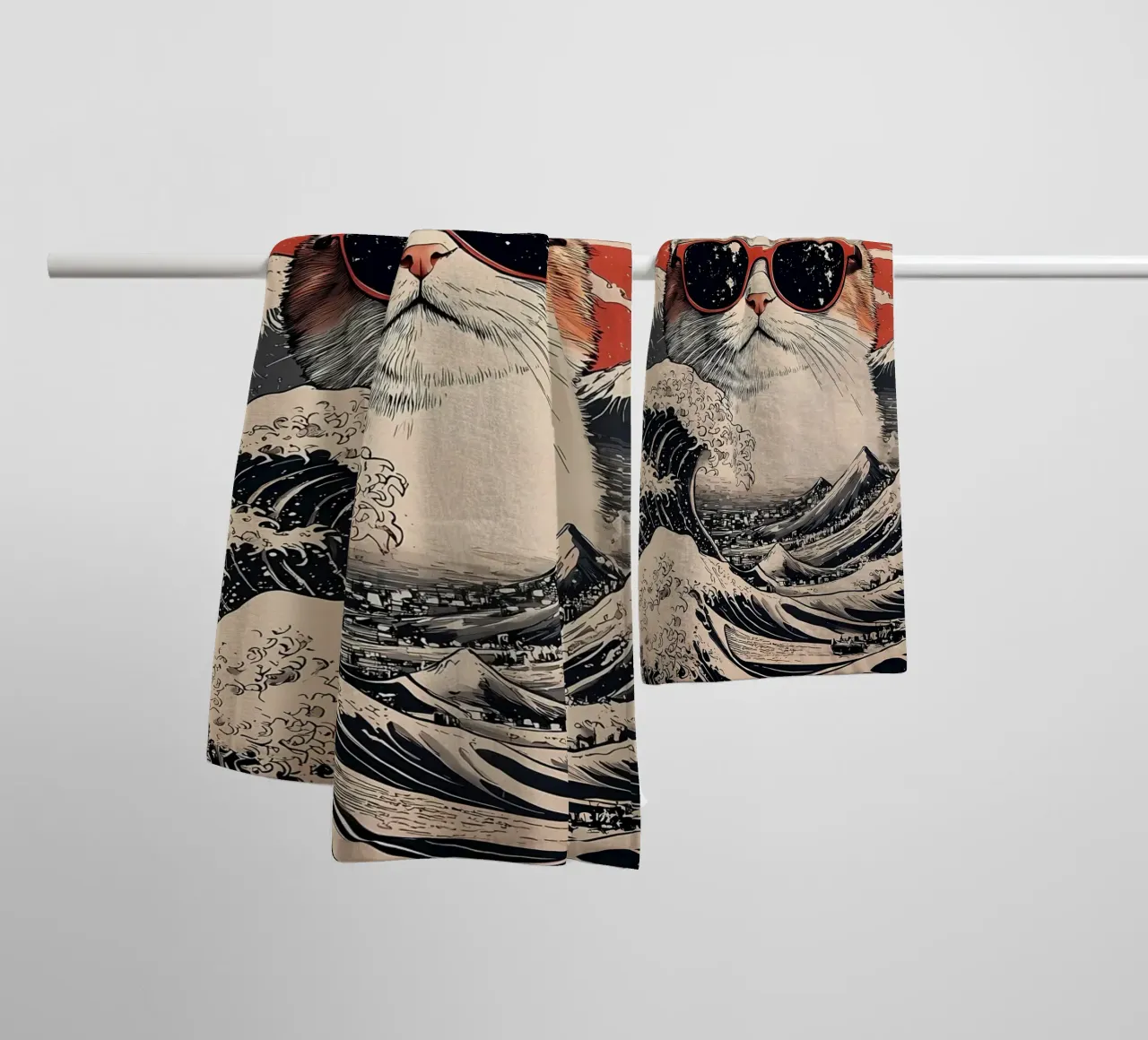 Gatto freddo alla Grande Onda asciugamano da bagno da Ginnery