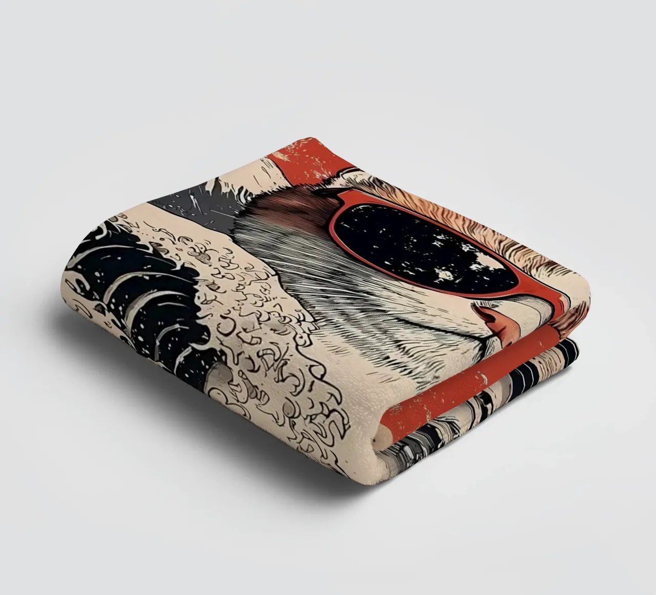 Cool Cat At the Great Wave towel by Ginnery