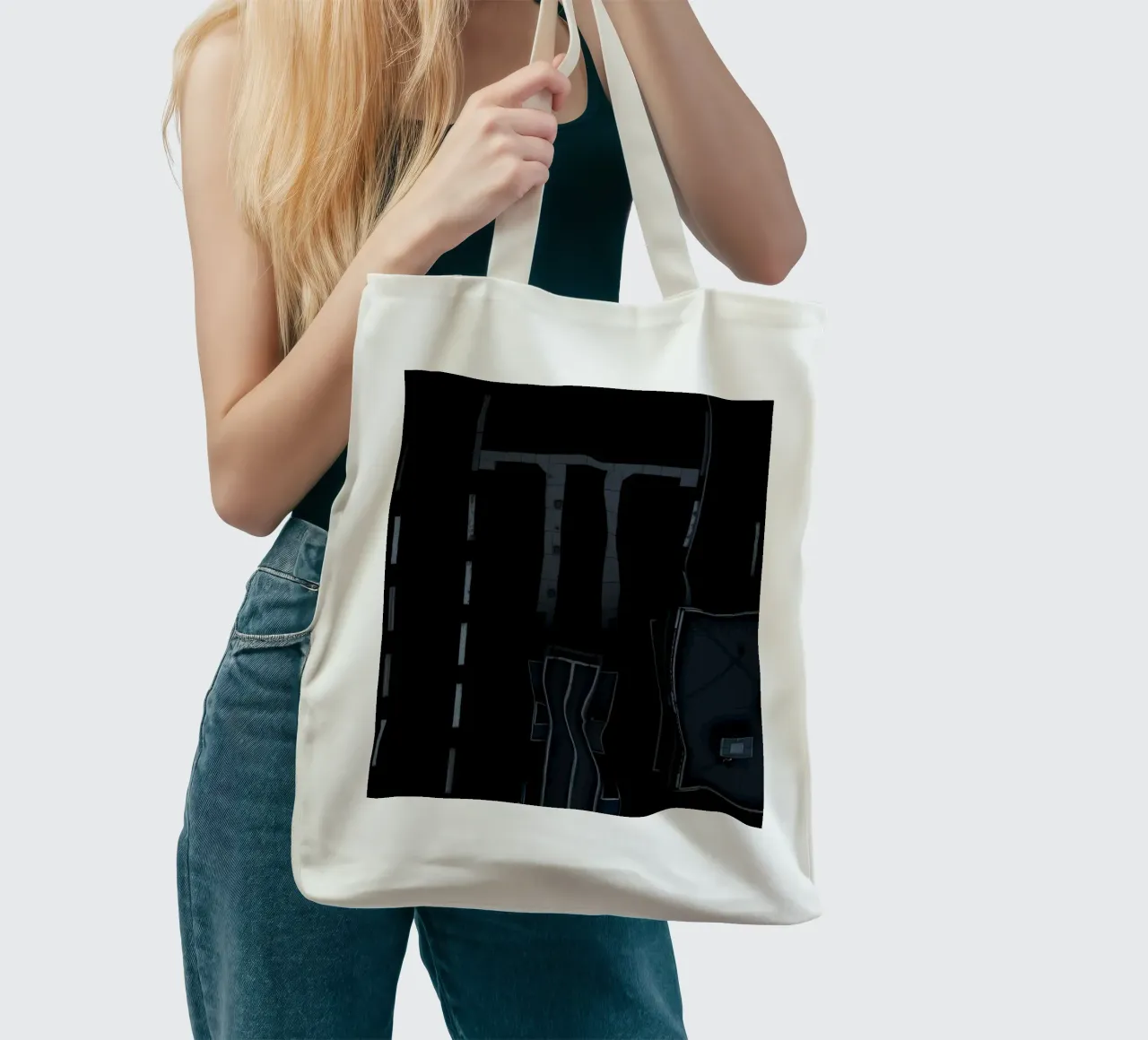 Exploration d'une zone urbaine sombre avec une route et un bâtiment abstraits tote bag de DesignDoodle