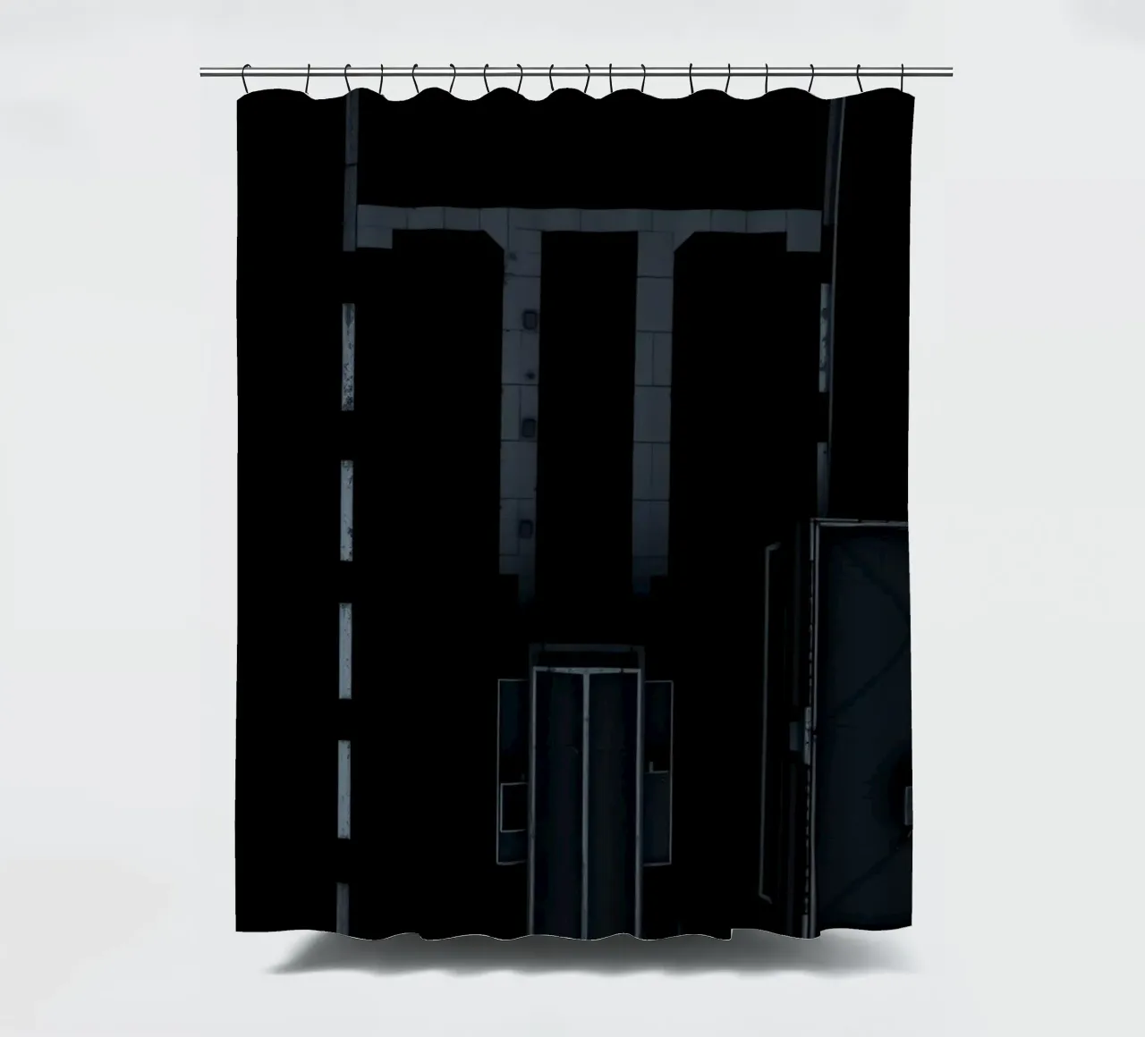 Exploration d'une zone urbaine sombre avec une route et un bâtiment abstraits rideau de douche de DesignDoodle