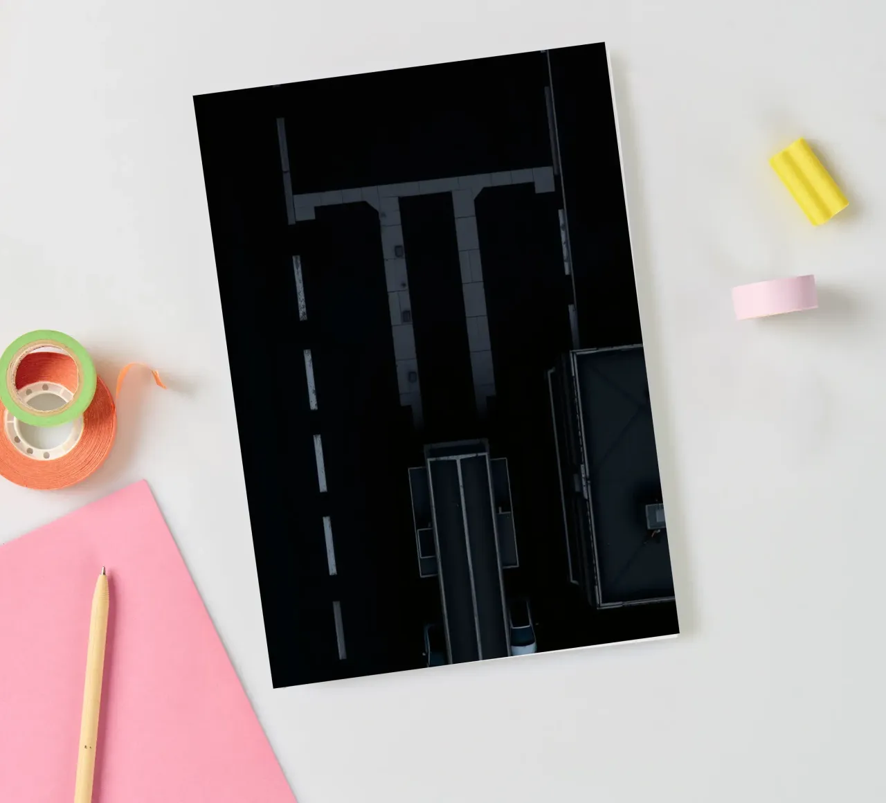 Exploring dark urban with abstract road and building notebook by DesignDoodle