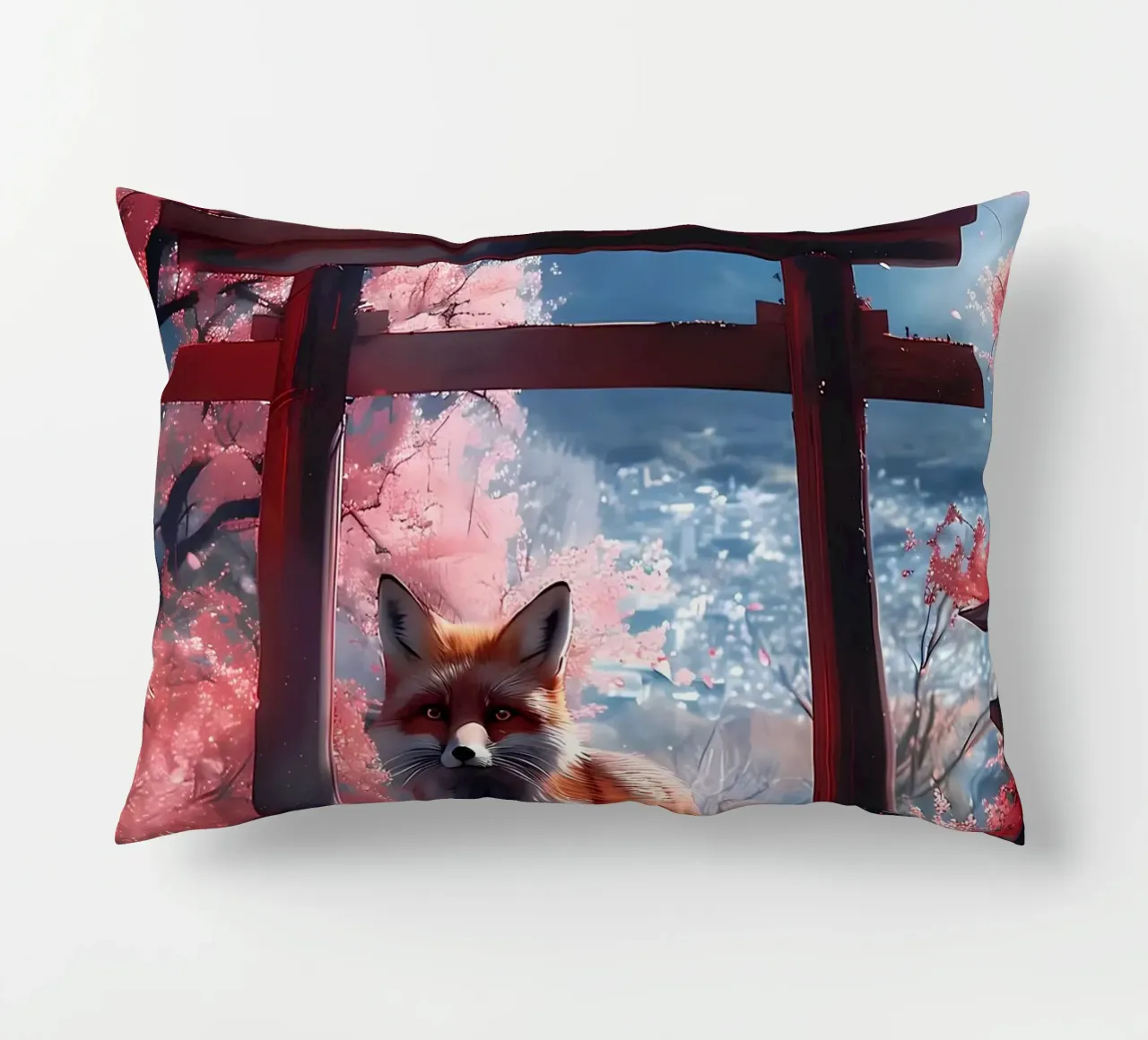 Fox at Torii Gate decorative cushion by Ginnery