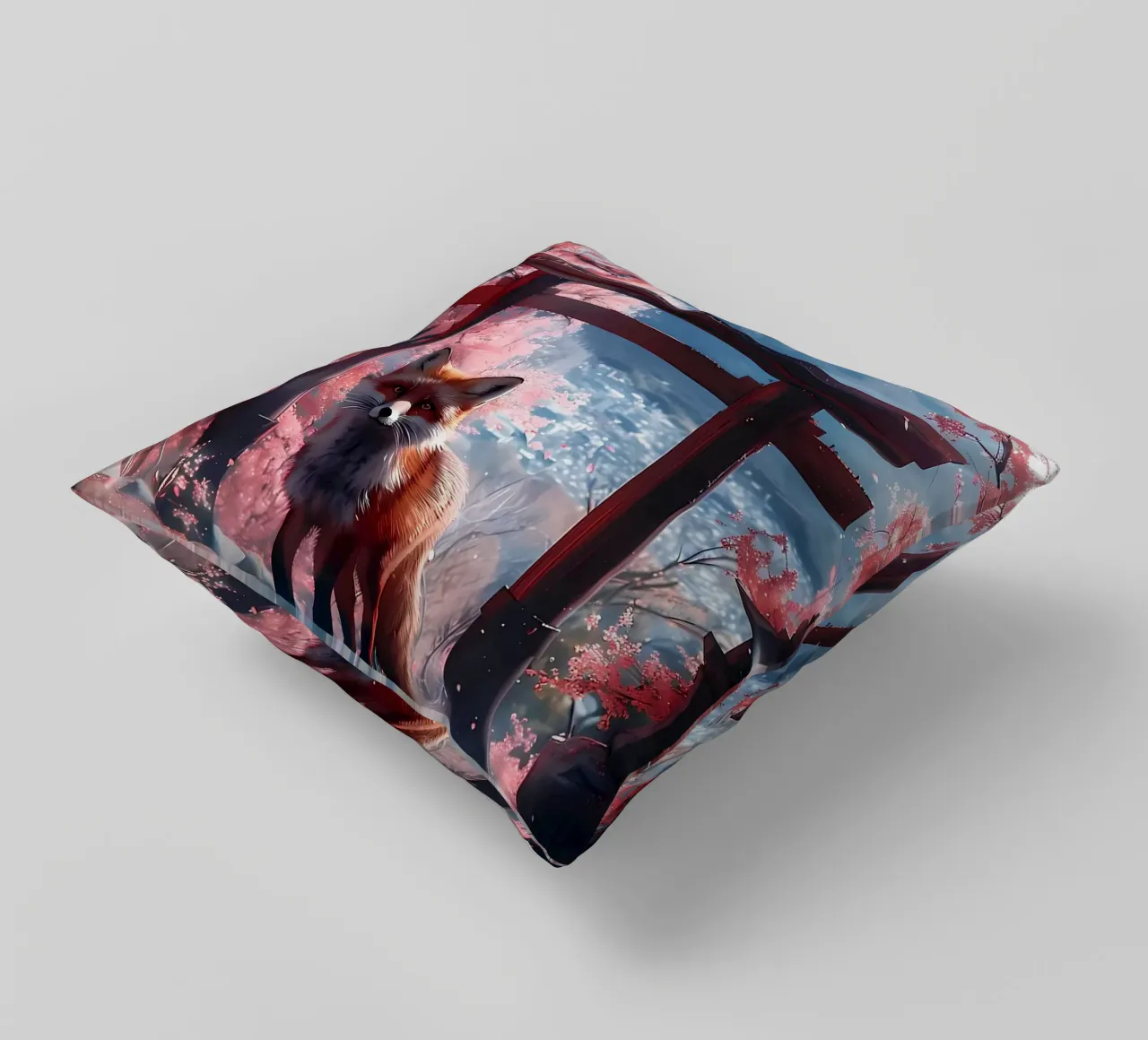 Fox at Torii Gate decorative cushion by Ginnery