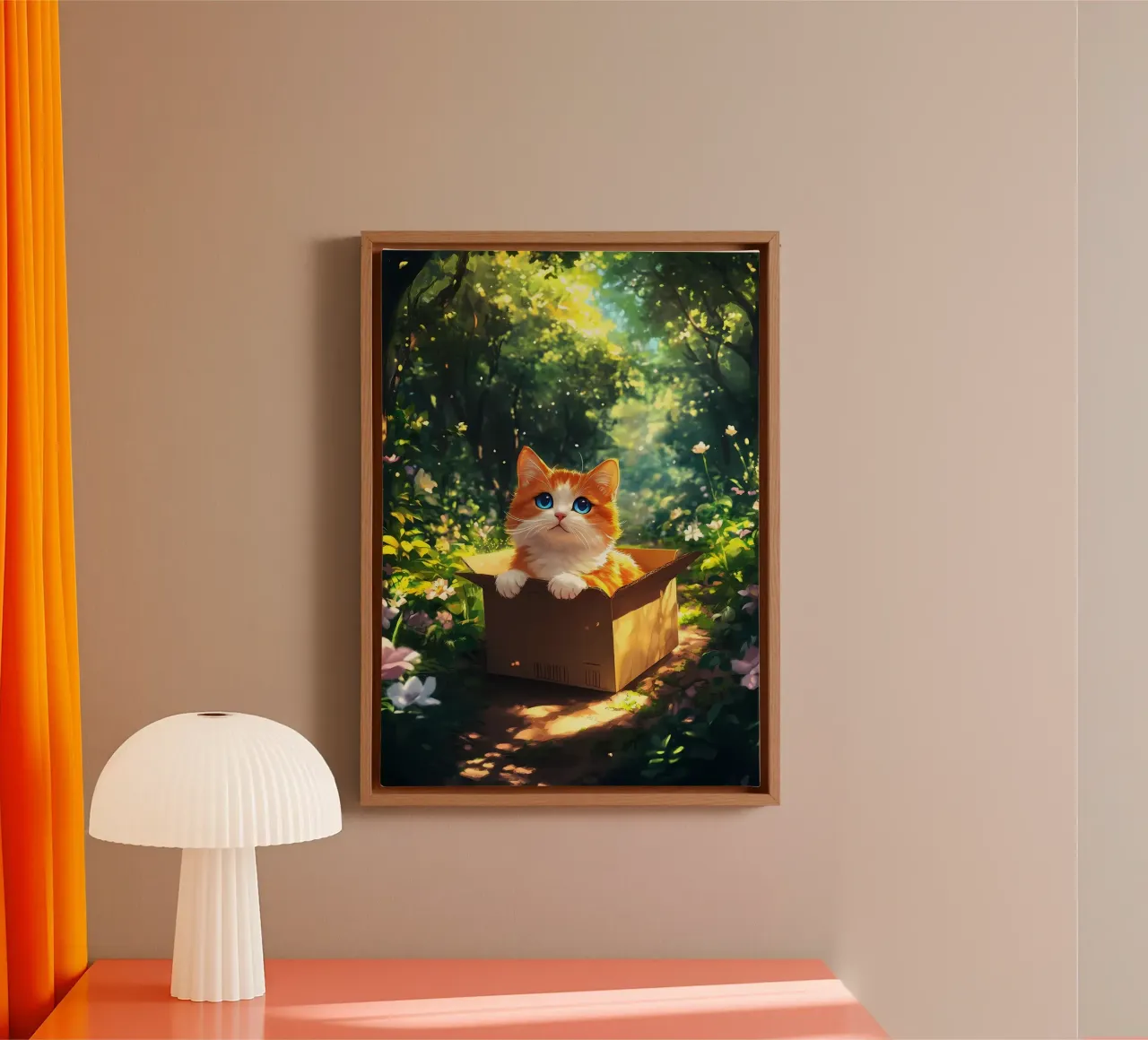 Cat On A Box in Forest canvas by Ginnery