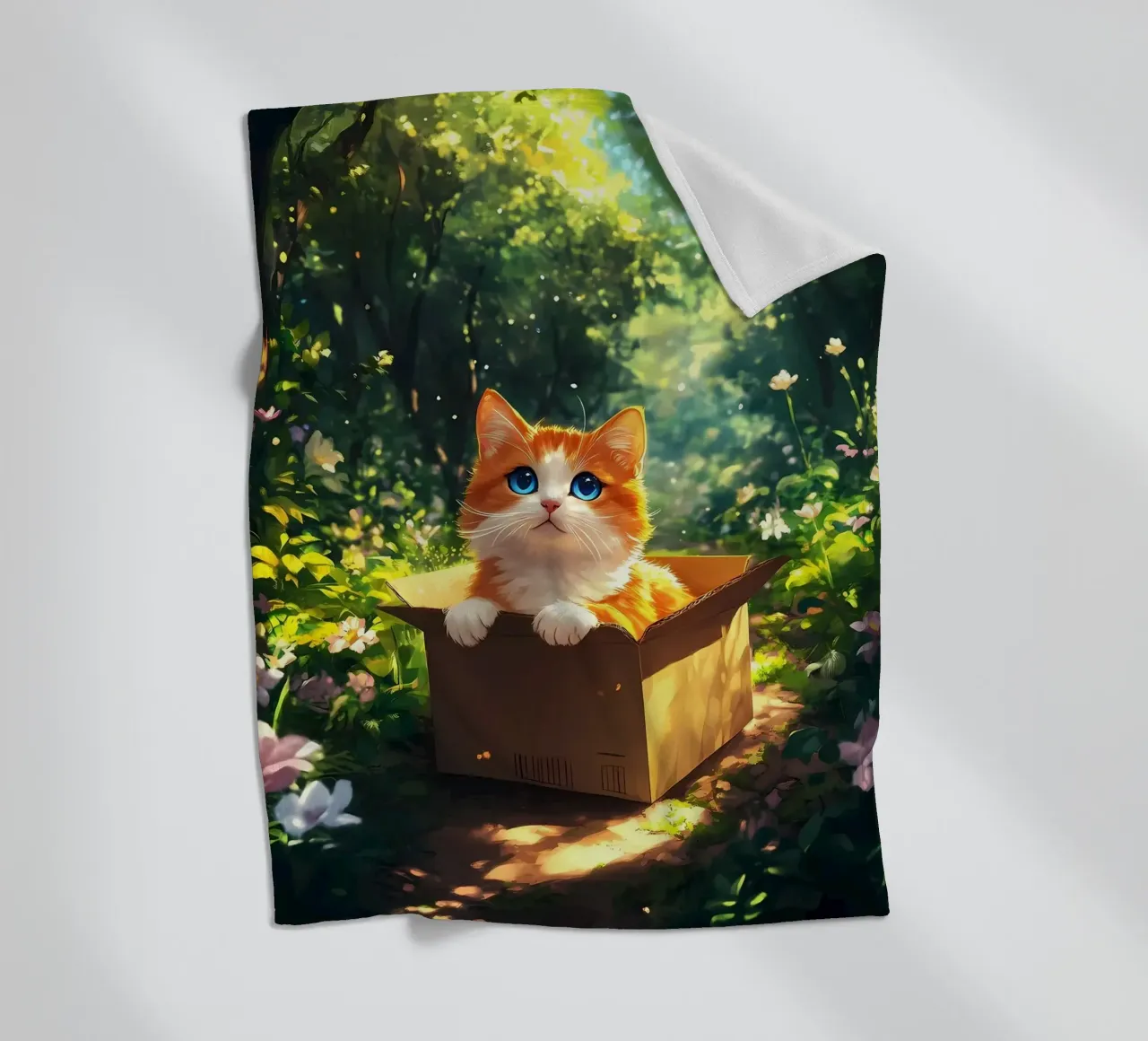 Gatto su una scatola nella foresta coperta in pile da Ginnery