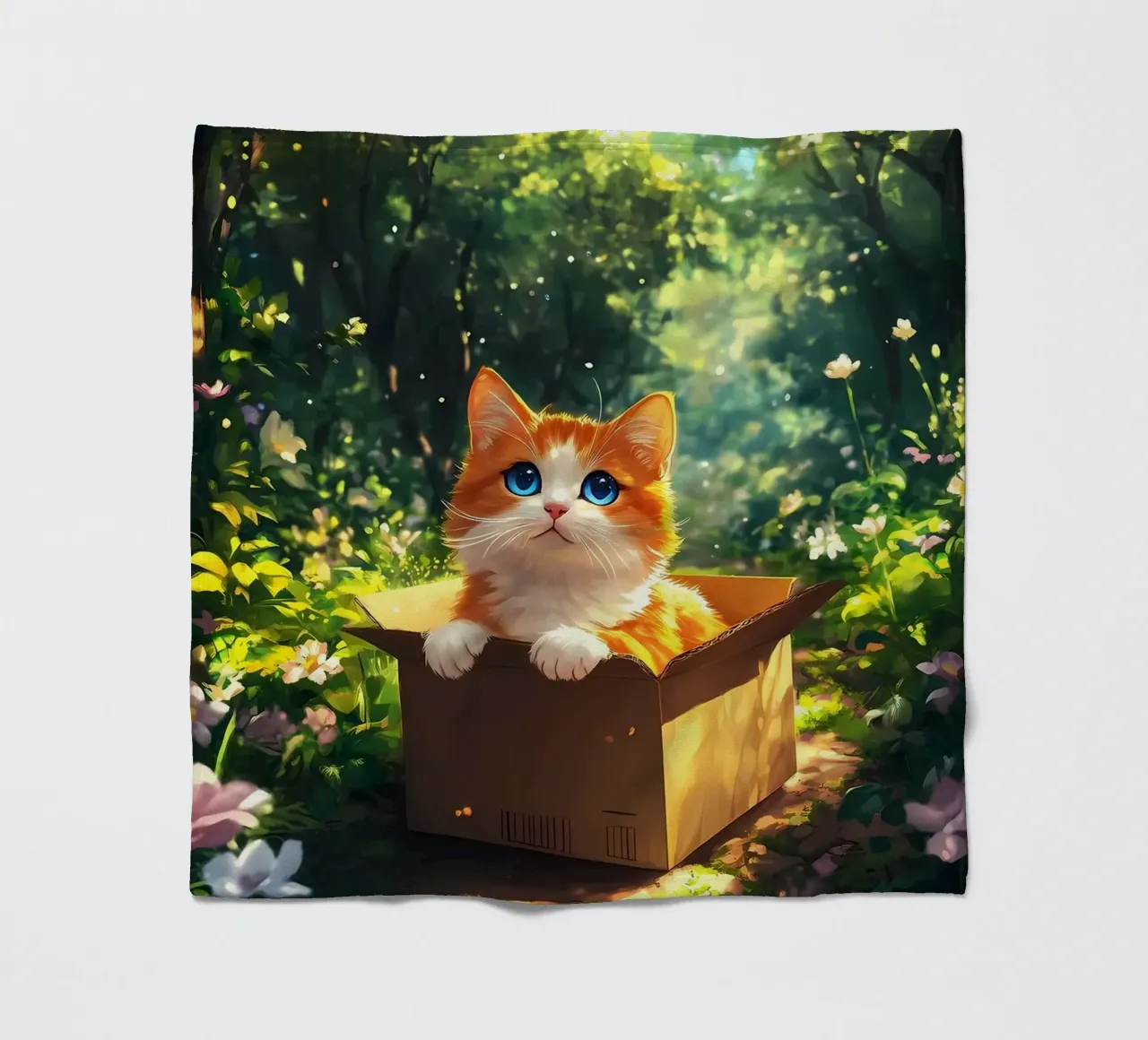 Gatto su una scatola nella foresta coperta in pile da Ginnery