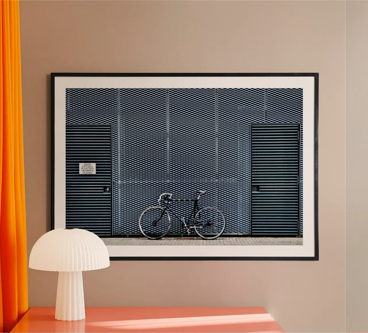 No Bikes Please poster with plastic frame by Pictufy