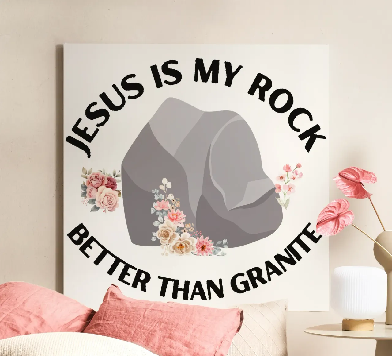 Rocks may be tough, but cannot compare to strength of Jesus canvas with Floater frame by Lionandlamb