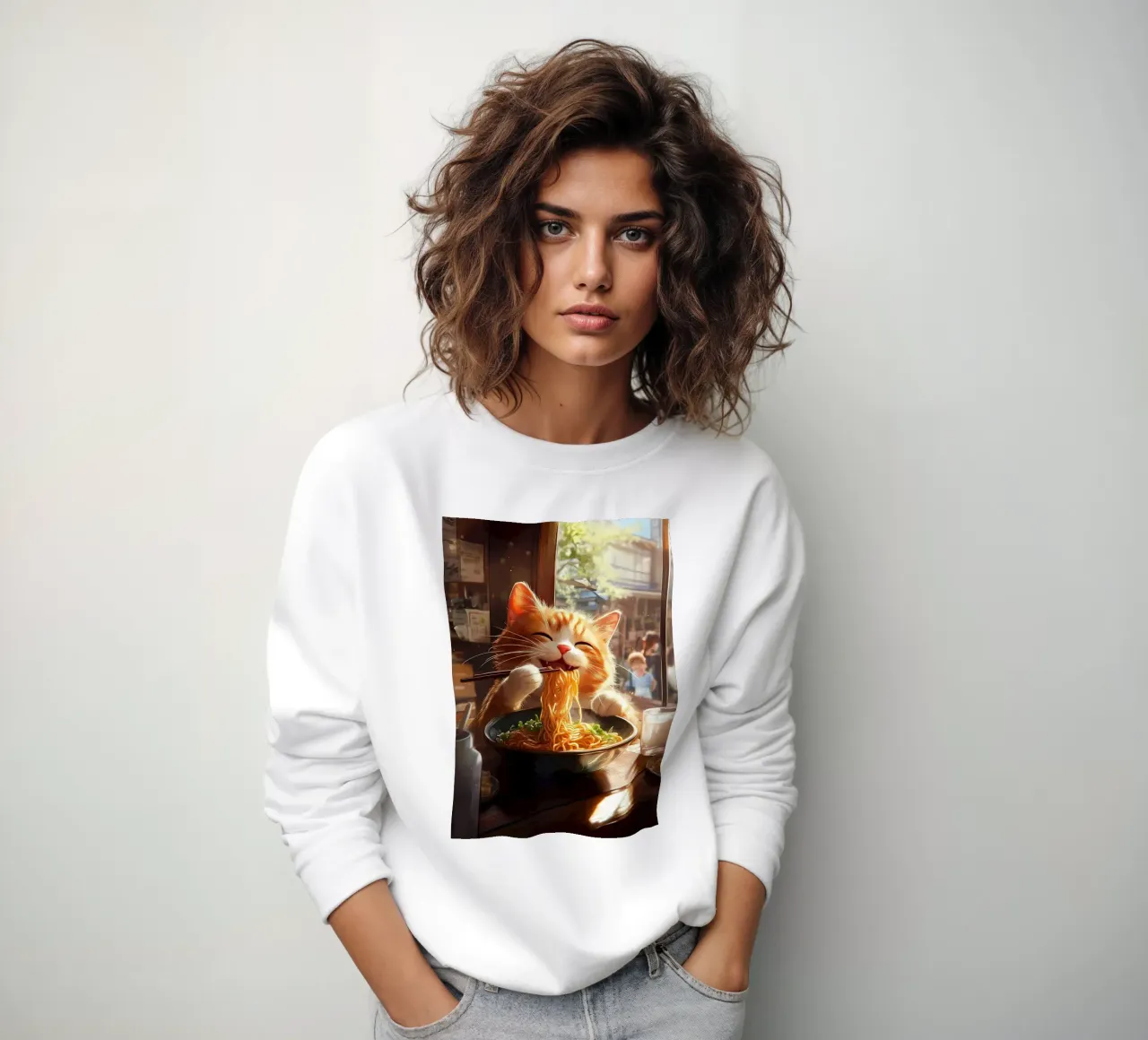 Japanische Katze isst Ramen Sweatshirt von Ginnery