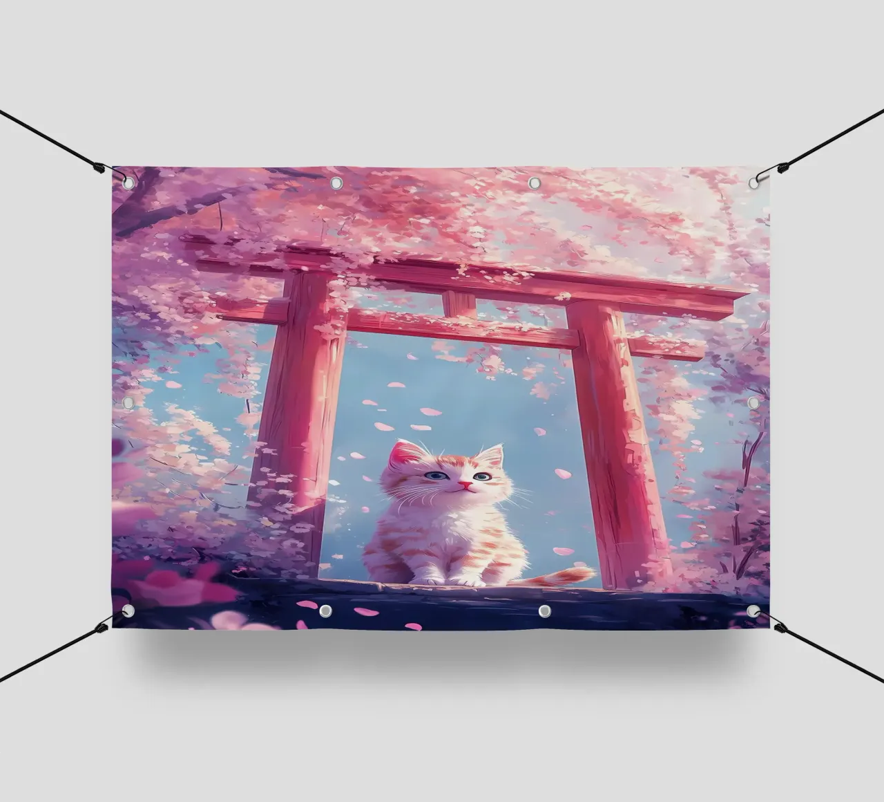 Gatto in fiore di ciliegio Torii telo in pvc da Ginnery