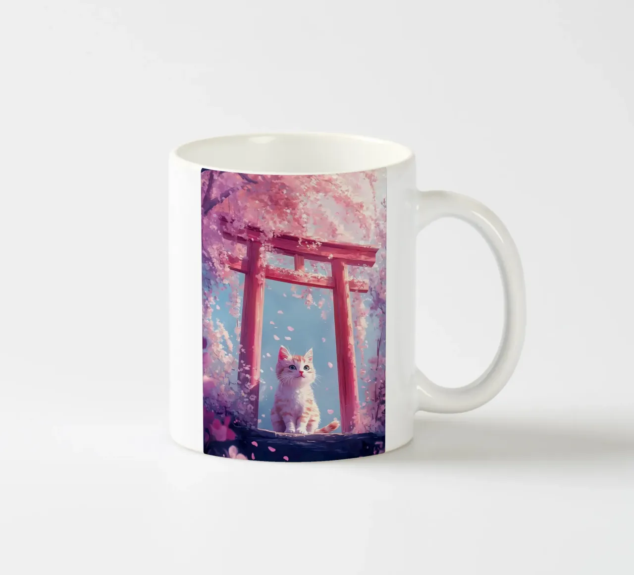 Gatto in fiore di ciliegio Torii tazza in ceramica da Ginnery