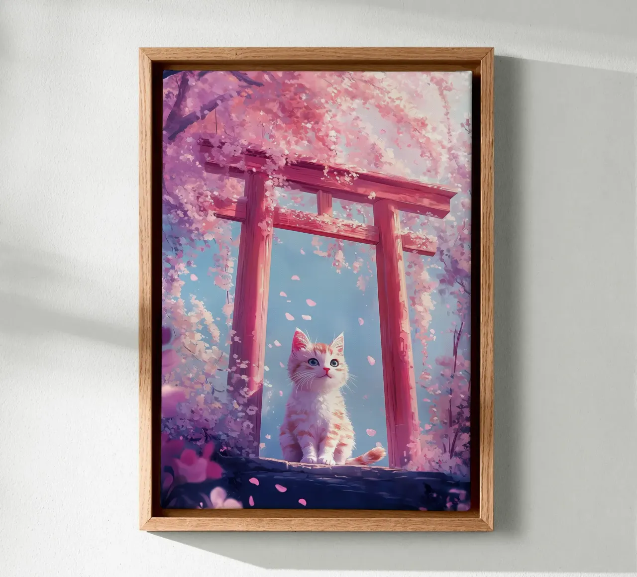 Gatto in fiore di ciliegio Torii tela con Cornice a cassetta da Ginnery