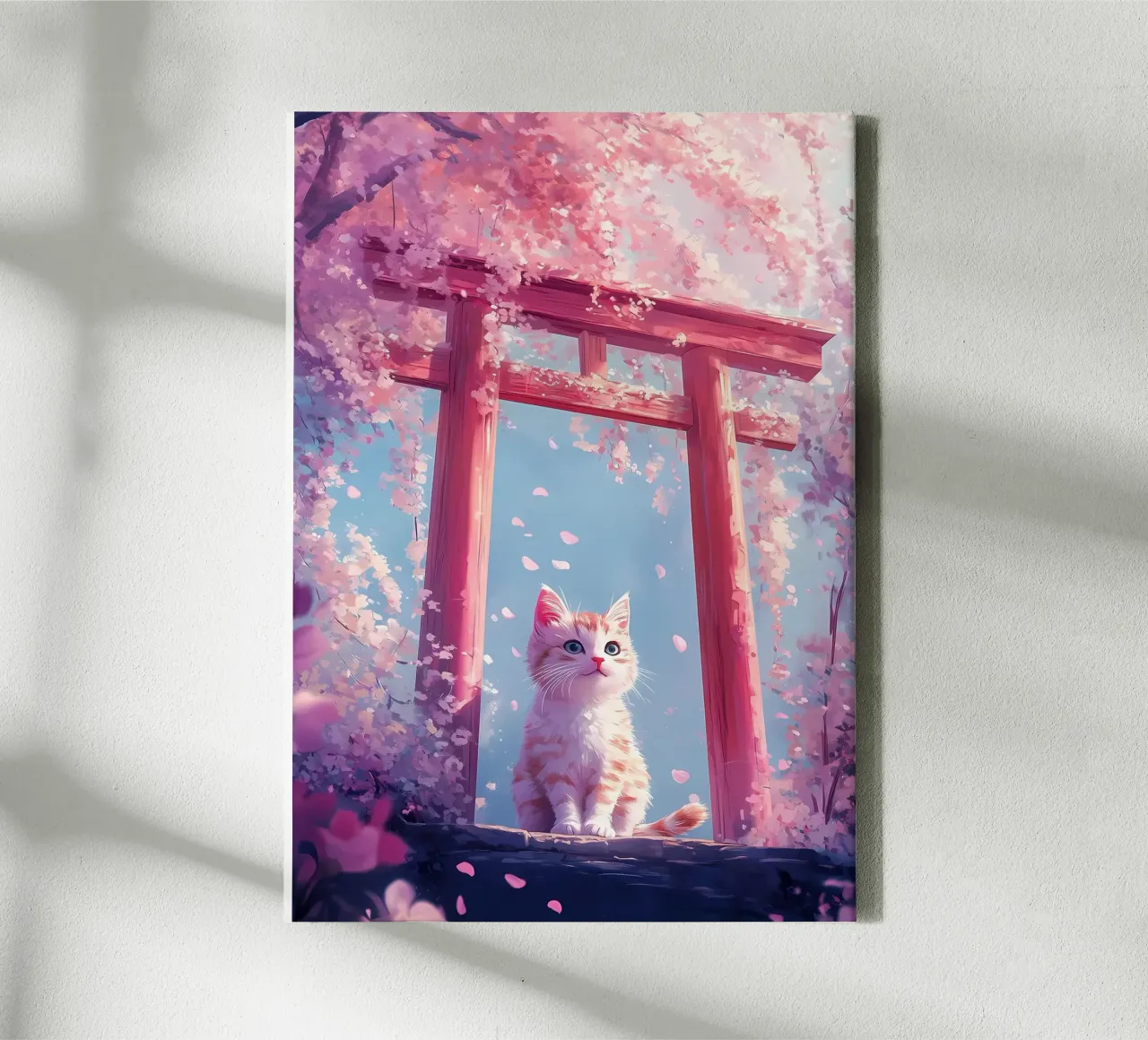 Gatto in fiore di ciliegio Torii tela con Cornice a cassetta da Ginnery
