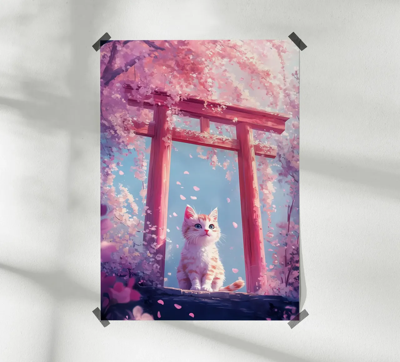 Gatto in fiore di ciliegio Torii carta hahnemühle da Ginnery
