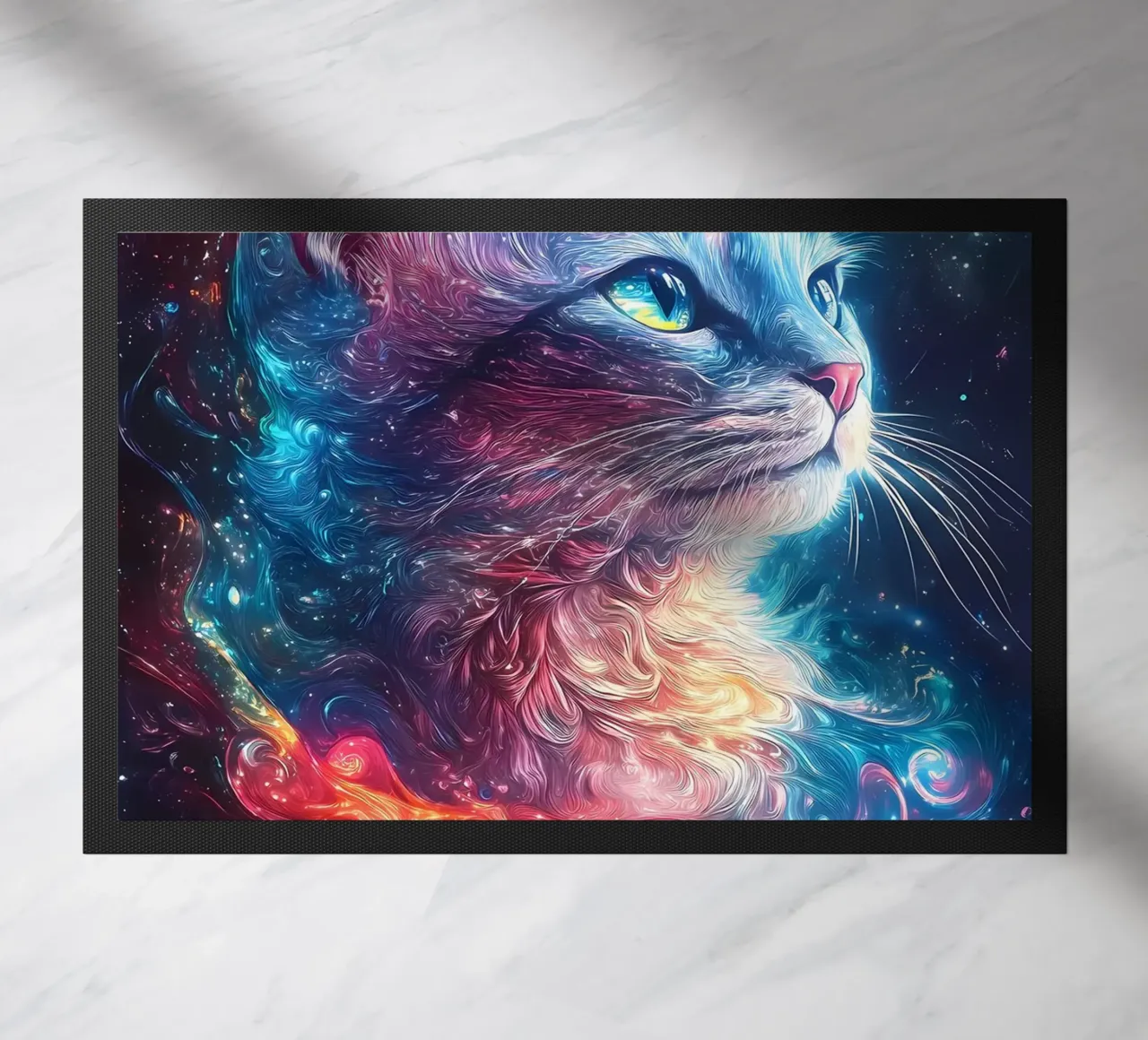Space Cat Galaxy doormat by Ginnery