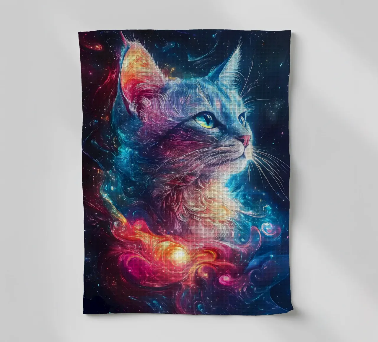Space Cat Galaxy tea towel by Ginnery
