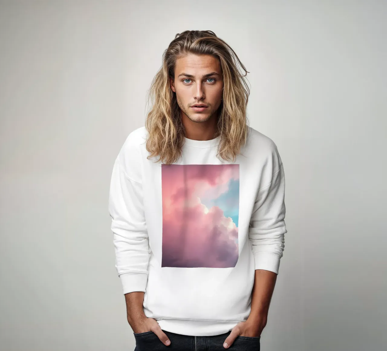 Vibrant cloud formations create a stunning abstract sweatshirt by DesignDoodle