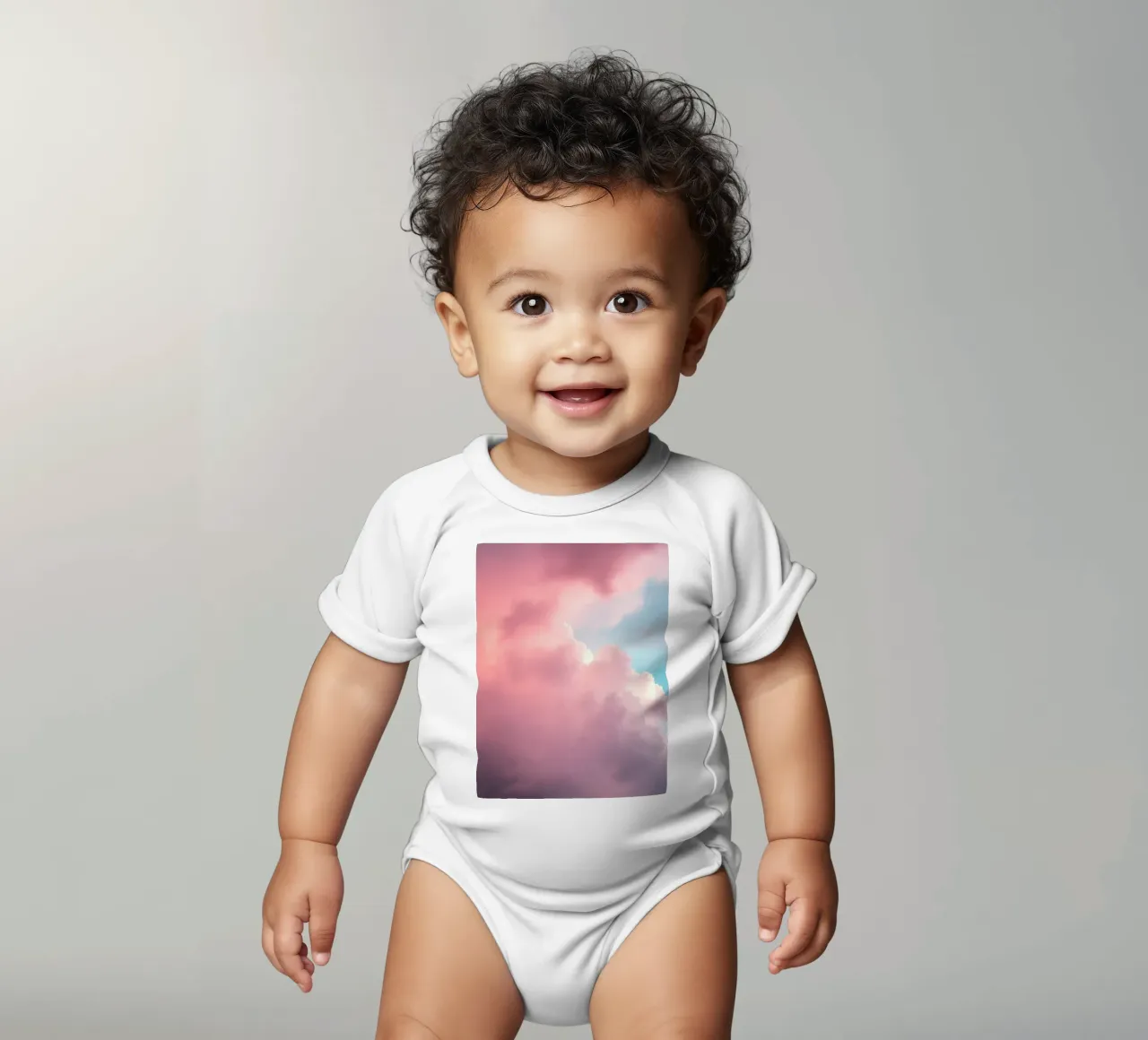 Vibrant cloud formations create a stunning abstract short-sleeve baby romper by DesignDoodle
