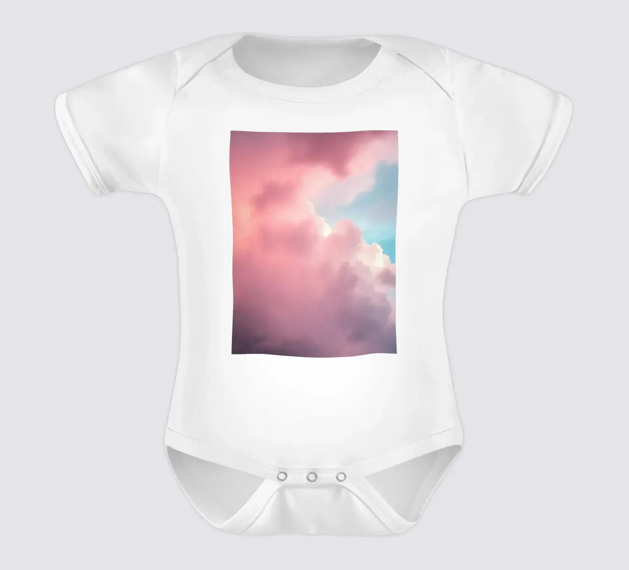 Vibrant cloud formations create a stunning abstract short-sleeve baby romper by DesignDoodle