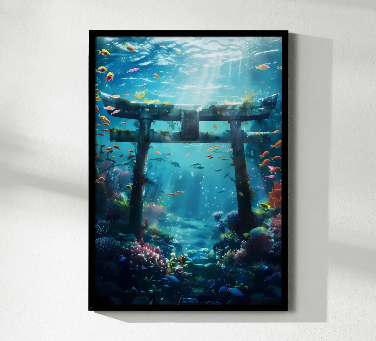 Porta Torii subacquea poster con telaio in legno da Ginnery