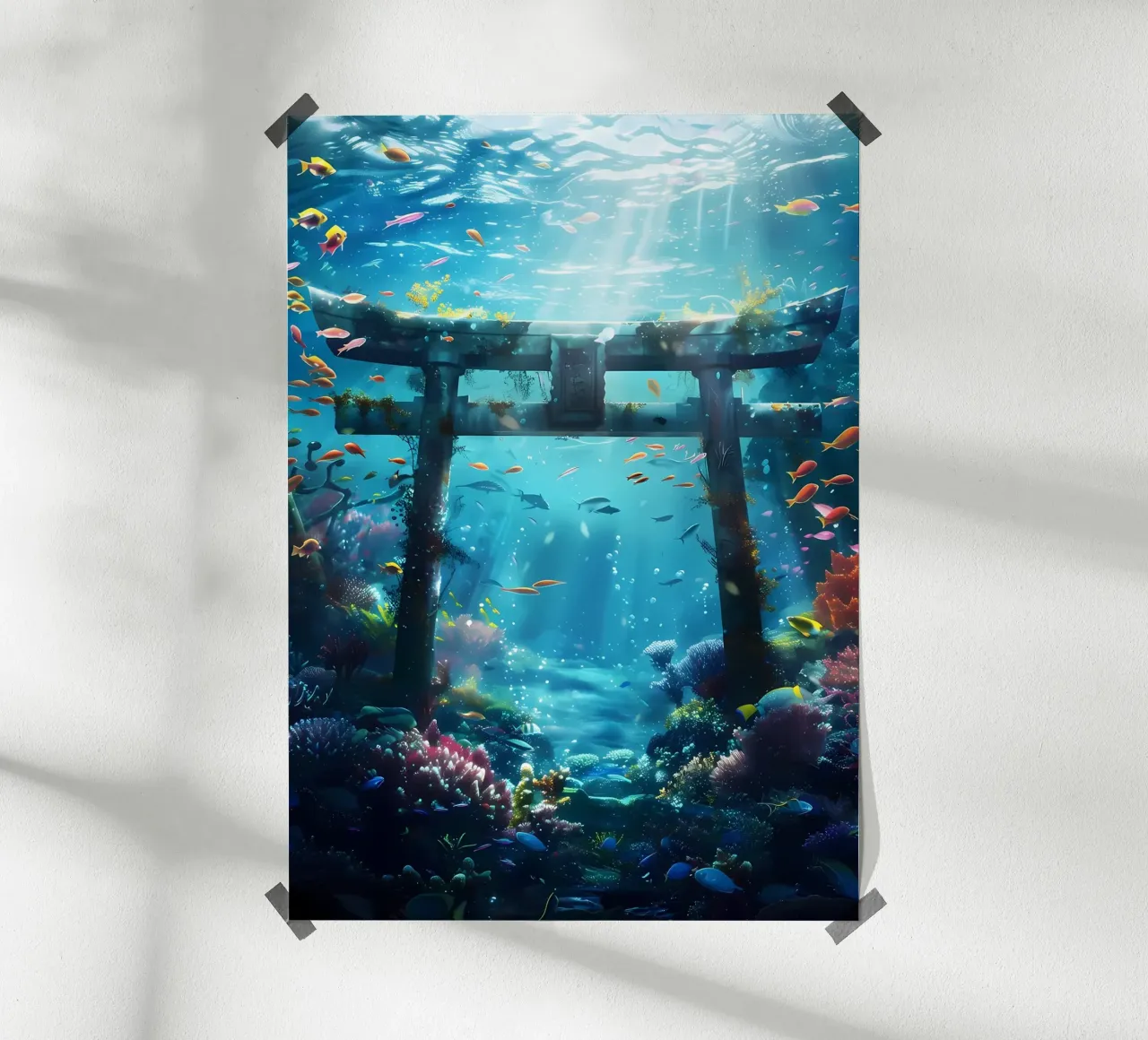 Porta Torii subacquea poster con telaio in legno da Ginnery