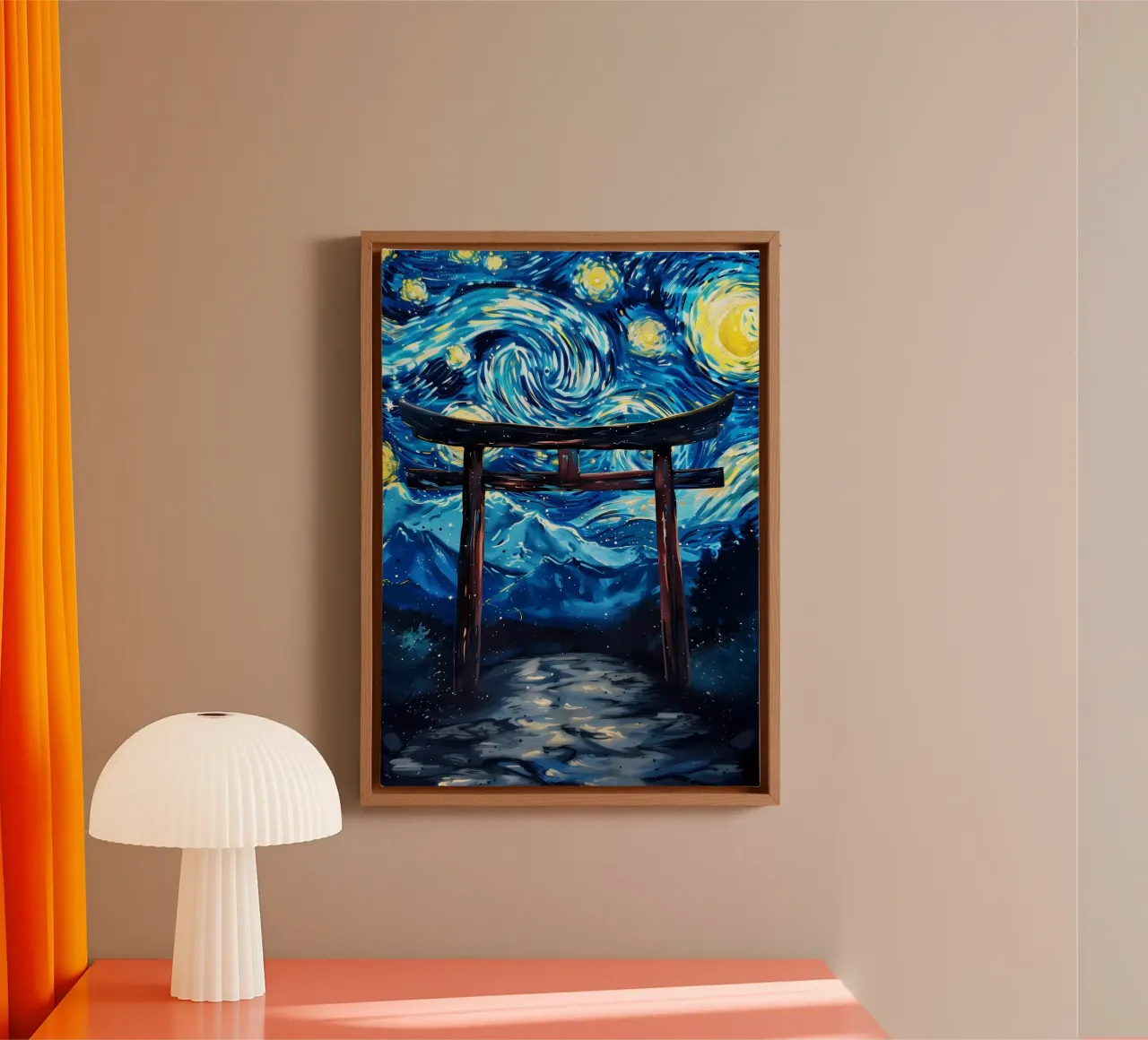 Porta Torii Notte Stellata tela con Cornice a cassetta da Ginnery