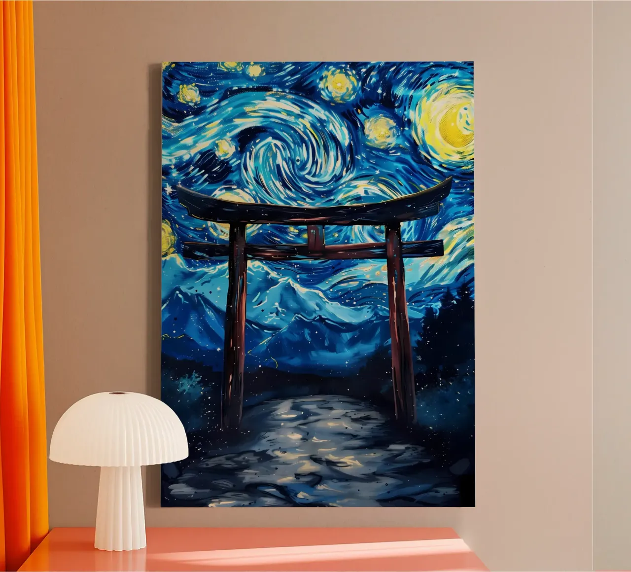 Porta Torii Notte Stellata tela con Cornice a cassetta da Ginnery