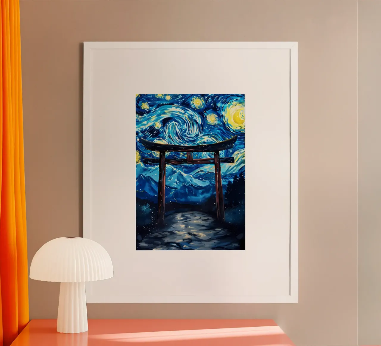 Porta Torii Notte Stellata poster con telaio in alluminio da Ginnery