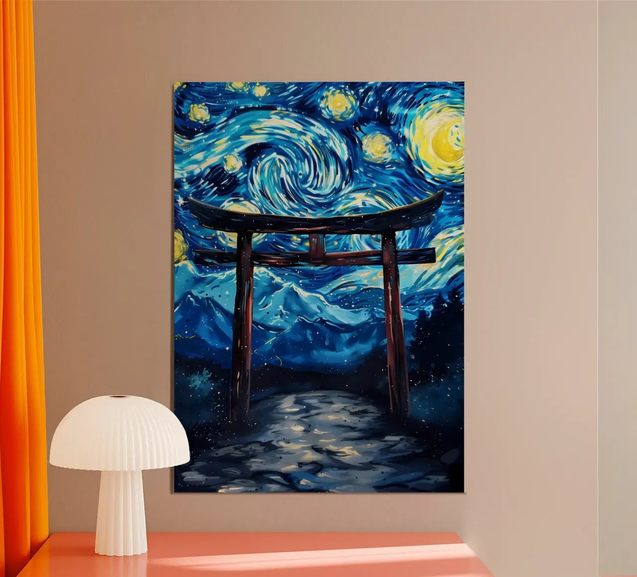 Porta Torii Notte Stellata poster con telaio in alluminio da Ginnery